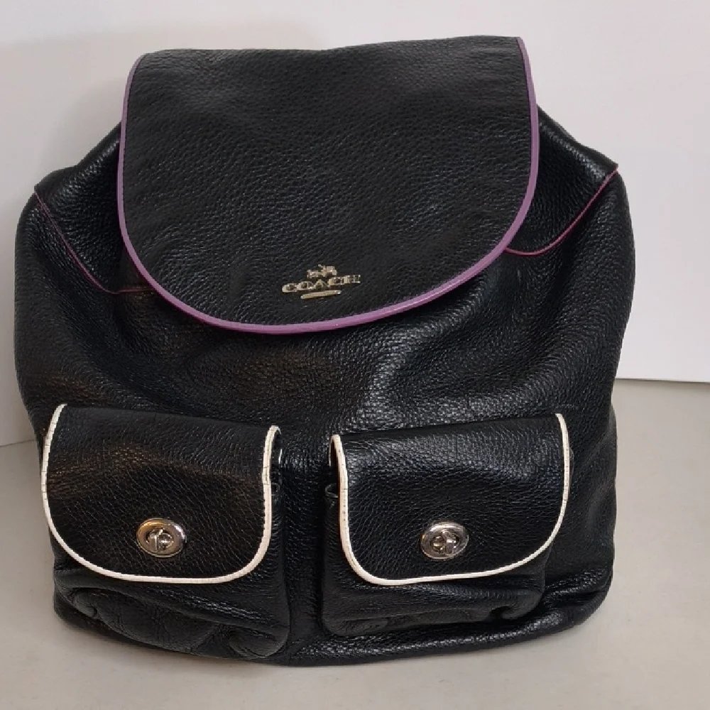 Coach Black and Purple Backpack with Pebbled Texture F12014